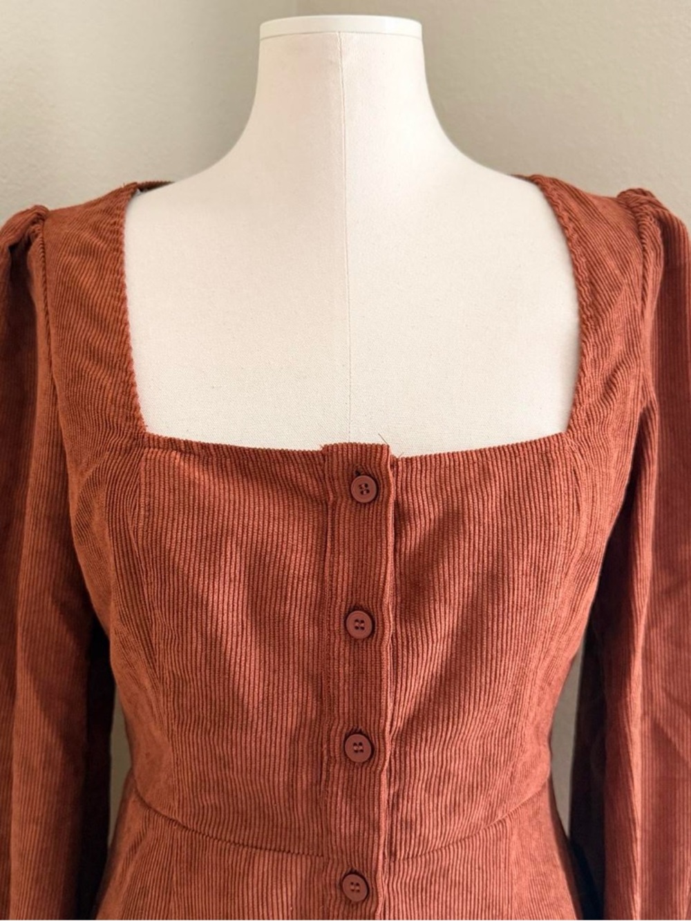 Lulus Brick Orange Corduroy Button-Front Mini Dress - Picture 2 of 8